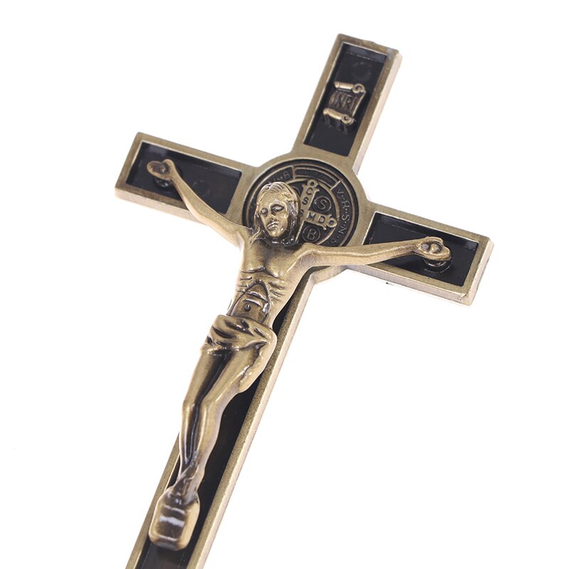 1Pc Metal Cross Jezus Icoon Ornament Christus Standbeeld Metalen Kruisbeeld Religieuze Ornament God Katholieke Icoon Decoratie Decoratieve
