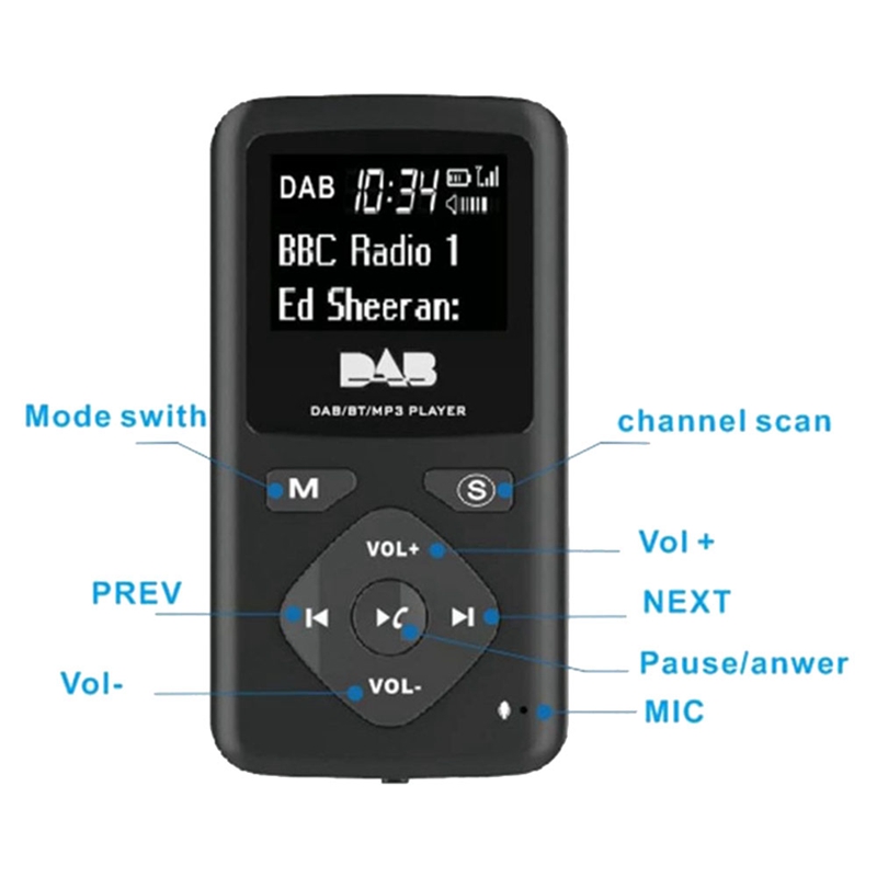 Bærbar fm/dab digital bluetooth-radio personlig lomme fm miniradio  mp3 spillere mikro-usb høy kvalitet for hjemmet
