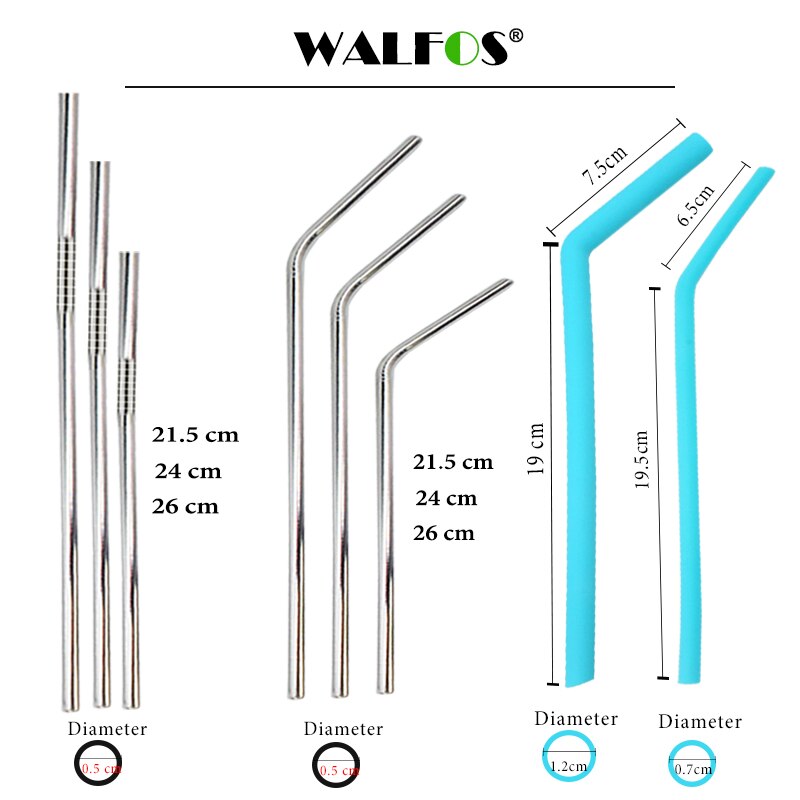 WALFOS Set Of 2 Reusable Drinking Straw Flexible Food Grade Stainless Steel Silicone Reusable Drink Straw For Mugs 20/30oz