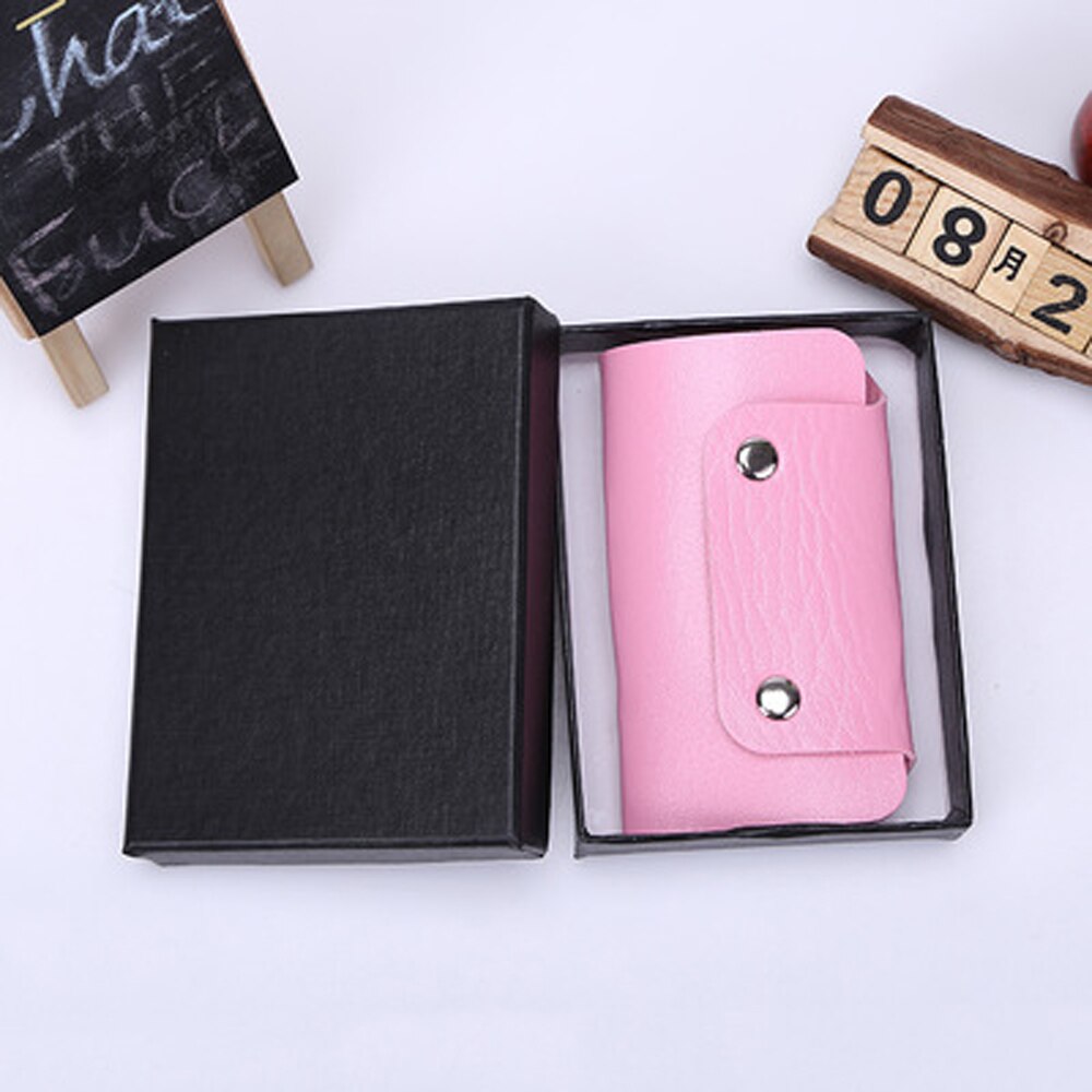 1 PC couleur unie Portable Pu cuir femme de ménage titulaires porte-clés porte-clés sac étui unisexe portefeuille couverture Simple sac de rangement: Pink