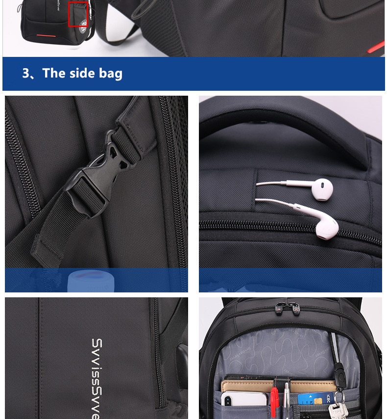 SWICKY multifunción de gran capacidad bolso de hombre de de viaje de carga usb impermeable anti-robo 15,6 pulgadas laptop mochila hombres