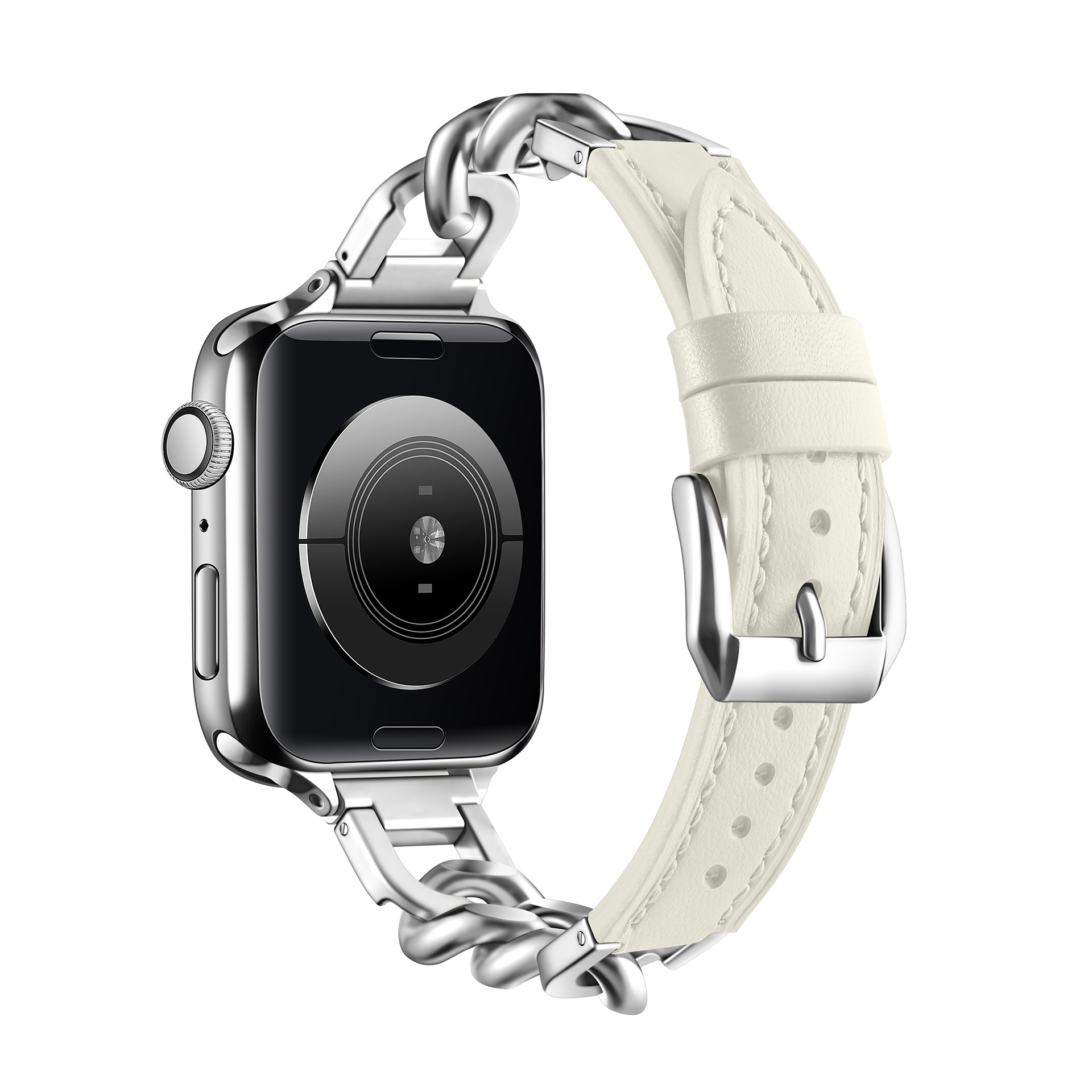 Correa de cuero para Apple Watch 10 Band 46mm 42mm 44mm 40mm 41mm 45mm pulsera de acero inoxidable para mujer iWatch Series 9 8 SE 7 6 cinturón: Marfil / 14 mm