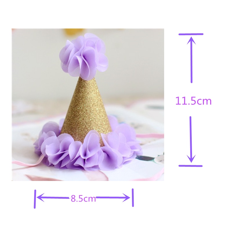 Meisje Bloem Tuin Shabby Chic Verjaardag Hoed Roze Lavendel Gouden Bloem Party Hoed Hoofdband 1st 2nd 3rd Pasgeboren Glitter party Cap