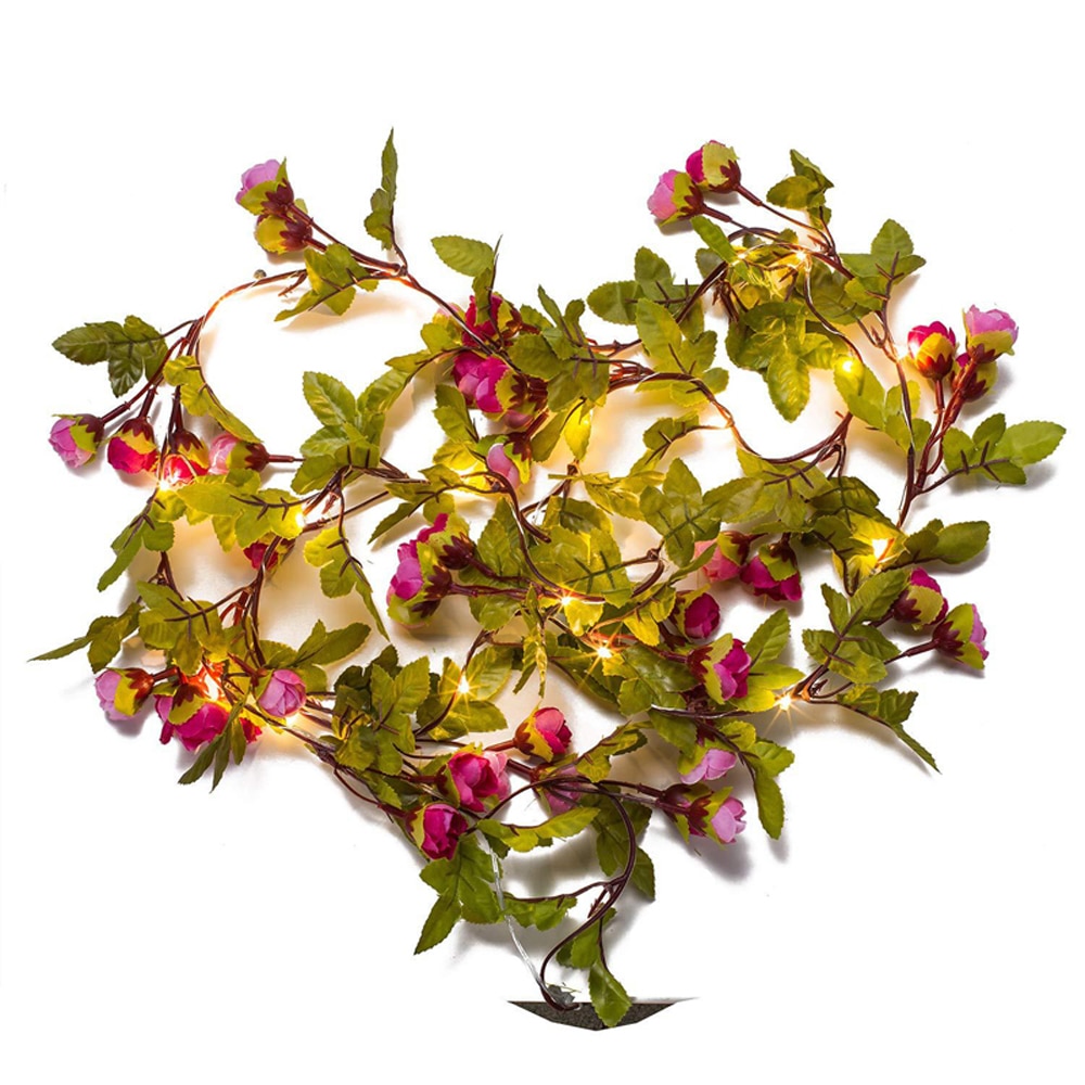 Fe blomst blad guirlande snor lys kobbertråd 2m 20 led aa batteridrevet bryllup jul skov fest indretning lampe