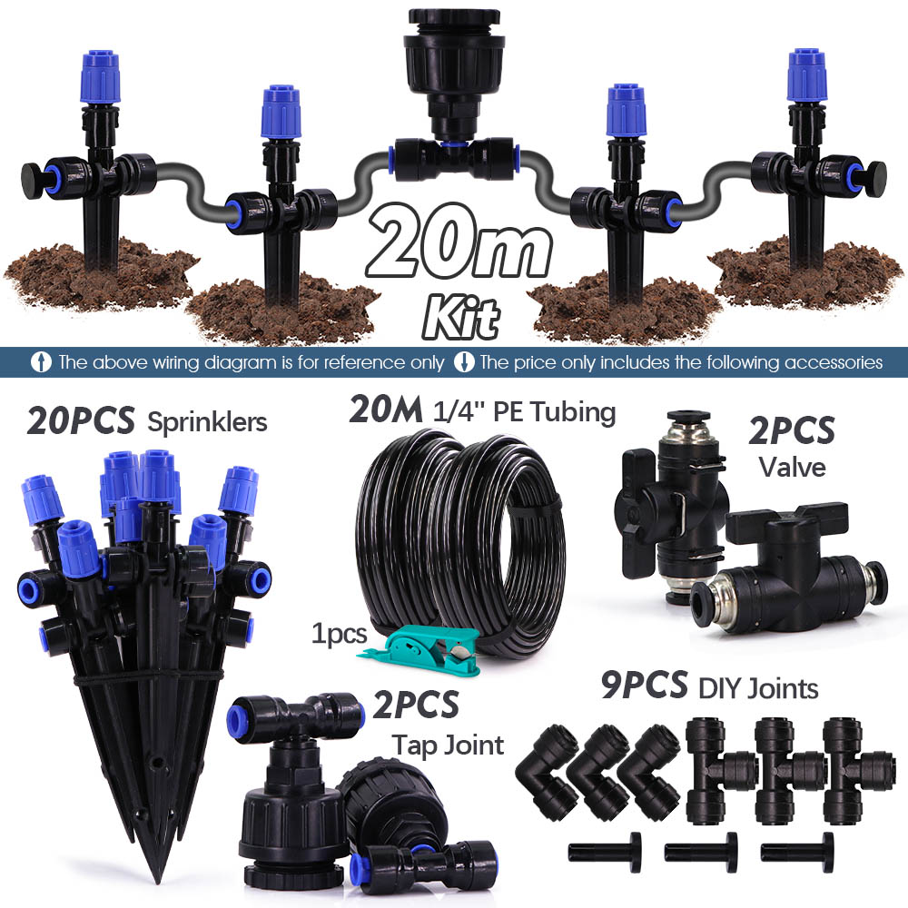 1/4" 4/6mm Bubbler Irrigation System 360° Adjustable Sprinkler w/ Support PE Hose Kit for Garden Lawn Plant Potted Drip Watering: Yellow