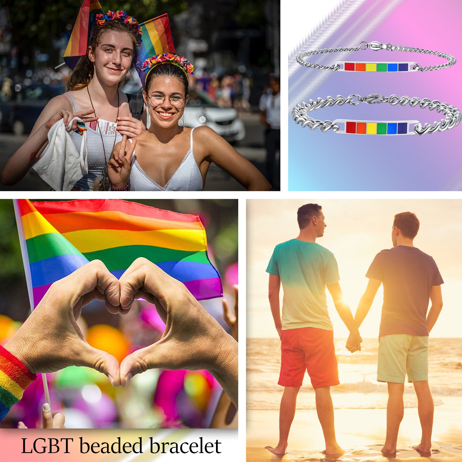 Edelstahl Stolz Regenbogen LGBT Armbinde, Lesben Homosexuell Emaille Armbinde für Frauen Männer unisex