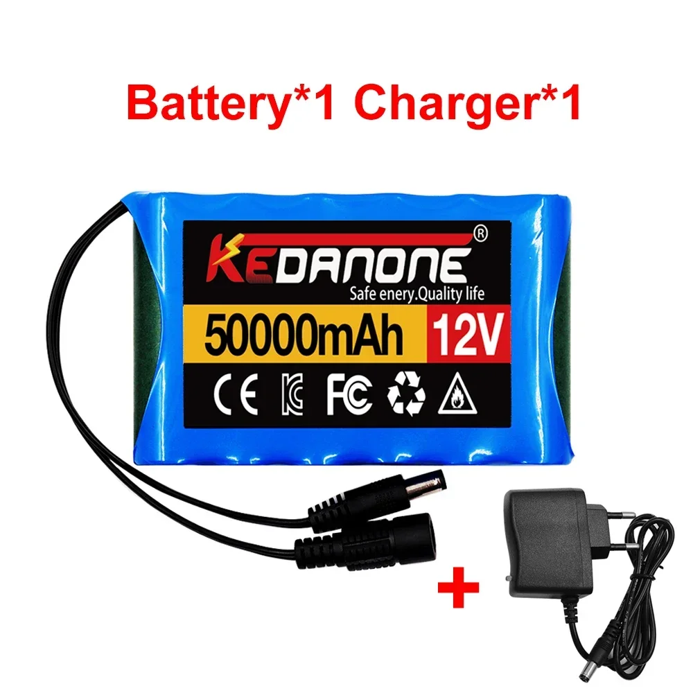 12V 50000mah Portable Super Rechargeable Lithium Ion Battery Pack Capacity DC 12.6v 30Ah CCTV Cam Monitor + Charger: black