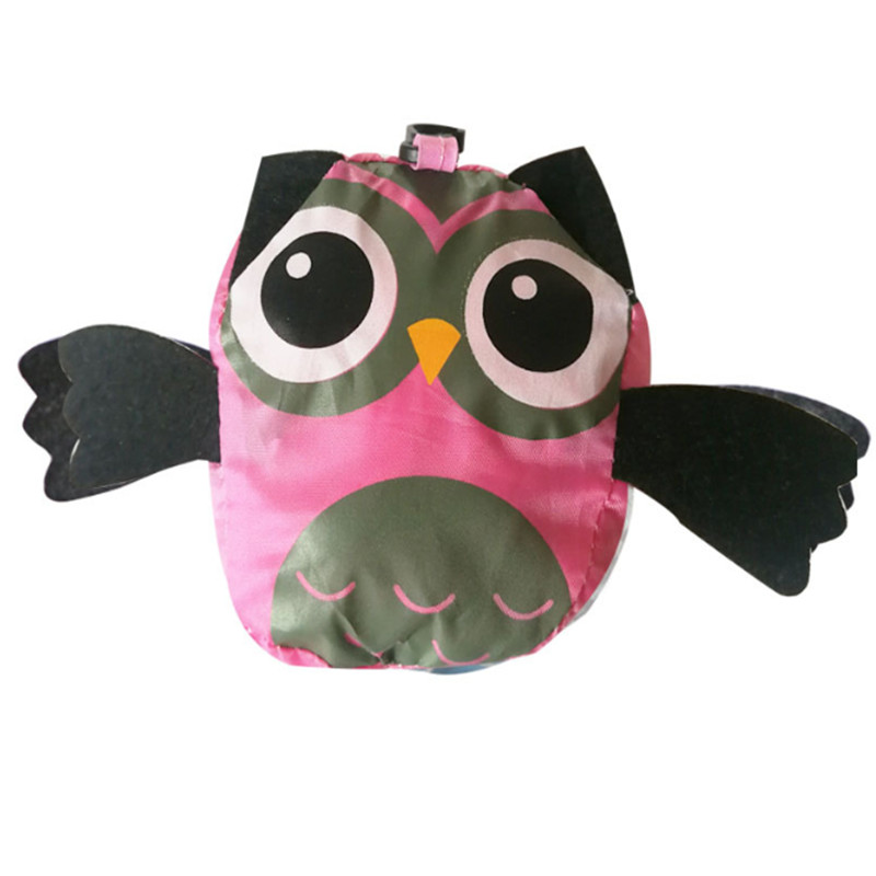 mignon Animal hibou forme pliant sac à provisions dames pliable réutilisable sac fourre-tout Portable voyage sac à bandoulière: Pink