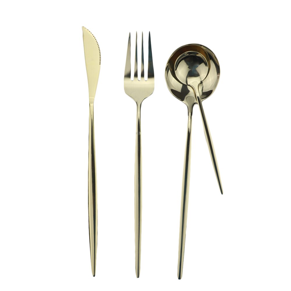 Couverts en or blanc miroir de cuisine | Ensemble de vaisselle 304 service de vaisselle en acier inoxydable, couteau fourchette cuillère service de table 32 pièces/8: Champagne