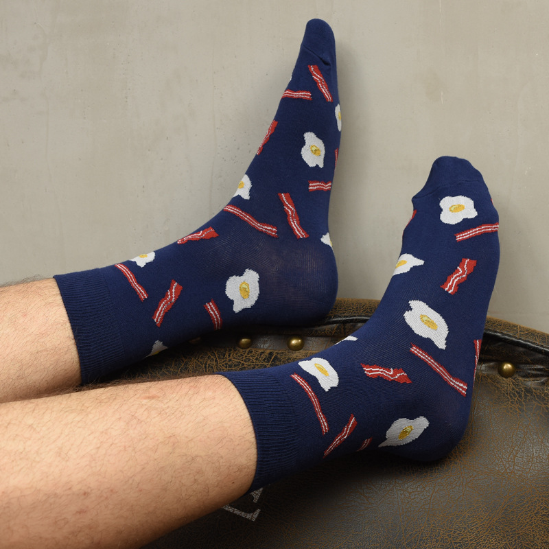 Calcetines divertidos de algodón peinado para hombre y mujer, medias con diseños divertidos, desayuno, cerveza, patatas fritas, Bacon, plátano, huevos fritos, comida, dibujos animados