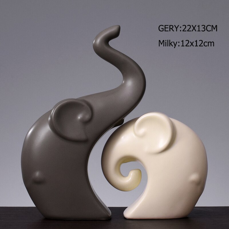 Nordic Style Elephant Statue Ceramic Couple Elephant Family Elephant Sculptures Home Decor Crafts GY05: Light Grey