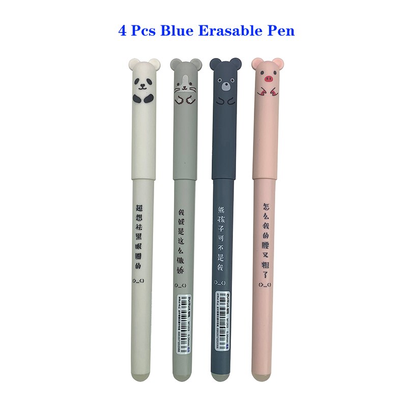 4 + 10 Stuks Dieren Uitwisbare Pen 0.35 Mm Leuke Panda Kat Pennen Wasbare Handvat Gel Pen 0.35 Mm Vulling staven School Kawaii Briefpapier: 4 Pcs Blue Pen