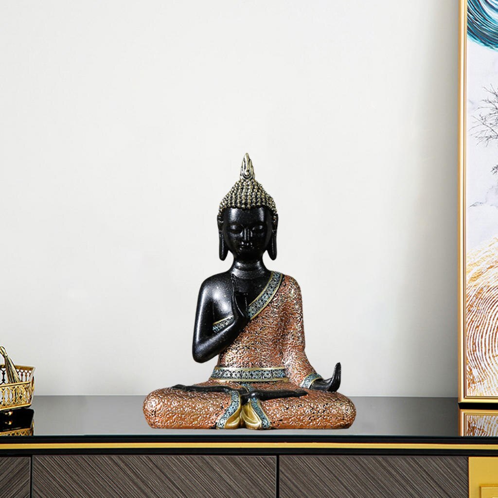 Resin Thai Sitting Buddha Asian Statue Chinese Feng Shui Sculpture Luck Wealth Sculpture Home Art Decor Collection