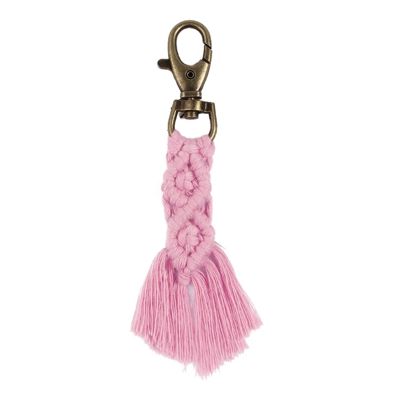 Mini Macrame Keychains Boho Macrame Bag Charms with Tassels Handcrafted Accessory for Car Key Purse Phone Wallet Unique Wedding: Pink