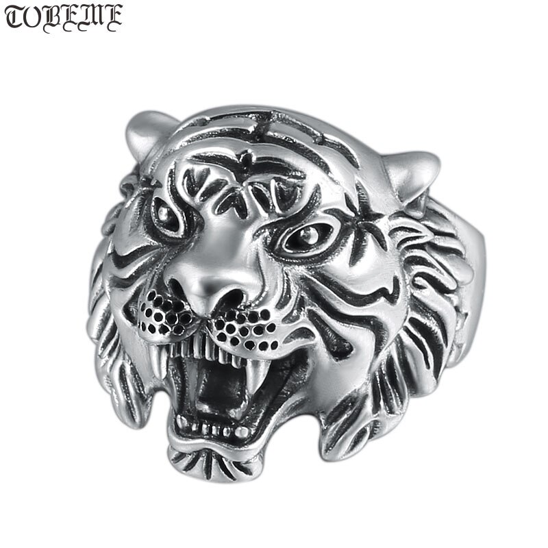 Vintage 925 Argento Bianco Anello Tigre di Buona Fortuna Anello Uomo 100% Sterling Argento Fengshui Tiger Anello Thai Anello In Argento 925