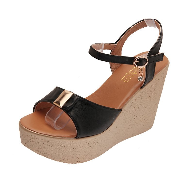 Chunky Sandales Plateforme Sandales Chaussures À Semelles Compensées Pour femmes Dames D'été Rouge En Métal Noir Boucle Sangle Femmes Sabot Chaussures: Black / 39