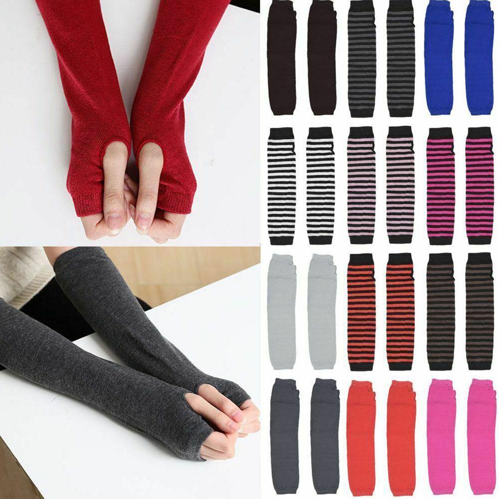 Striped Elbow Gloves Warmer Sun protection Knitted Finger Accessories Elbow Fingerless Sleeves Long Half Gloves Unisex