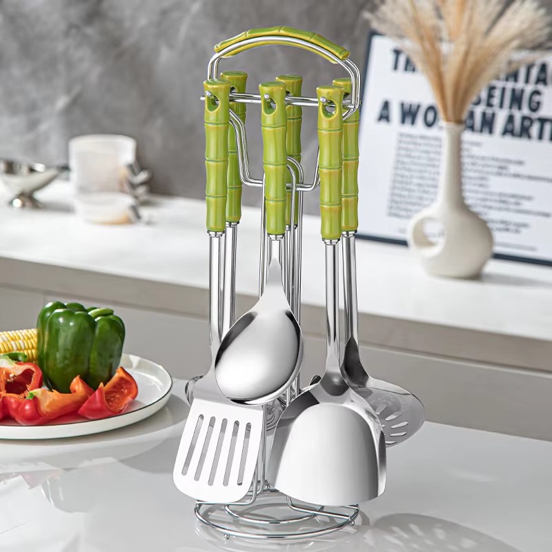 Espátula de acero inoxidable con mango de cerámica, juego de utensilios de cocina nórdicos, 7 unidades: Oro