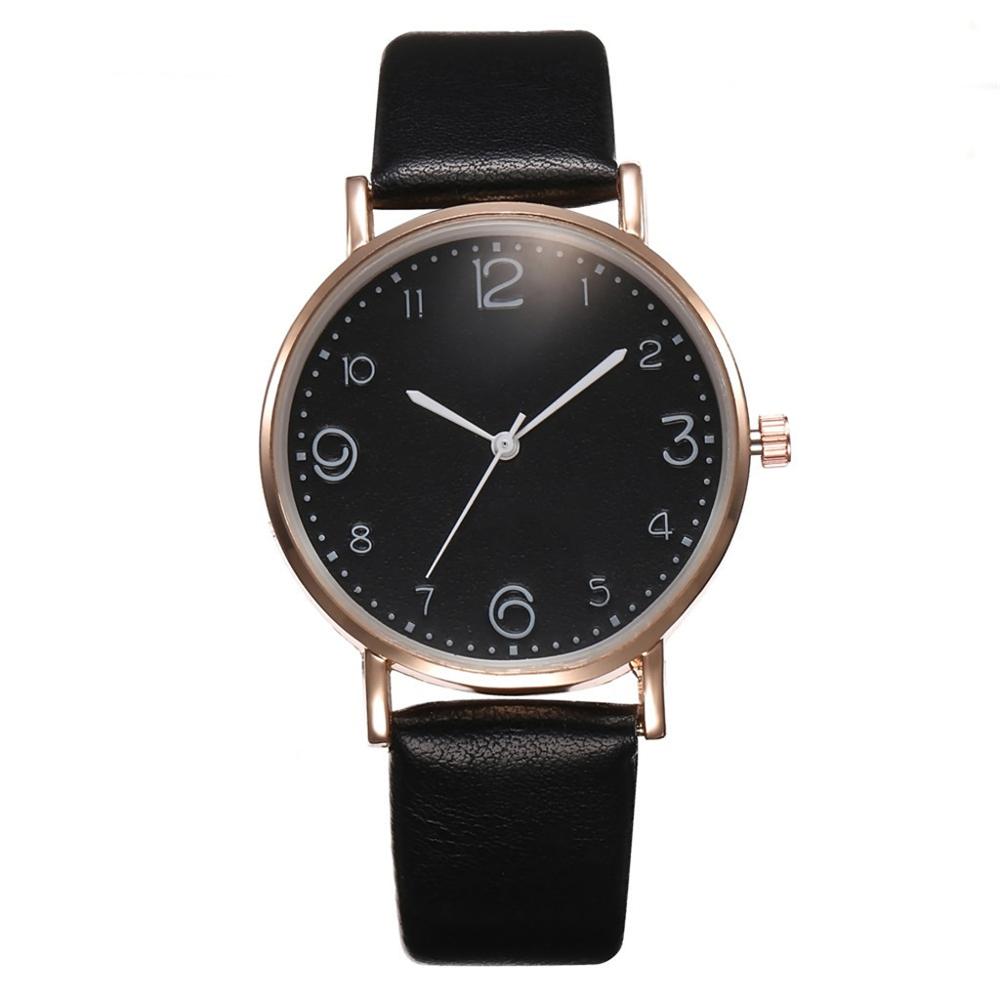 Top stil kvinders luksus læderbånd analog kvarts armbåndsur gyldne dameur kvinder kjole reloj mujer sort ur: Sort