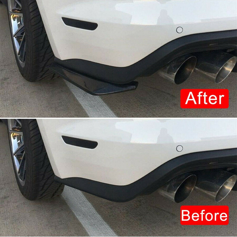 2X Car Auto fibra de carbono trasero parachoques labio difusor divisor Canard Protector parte superior