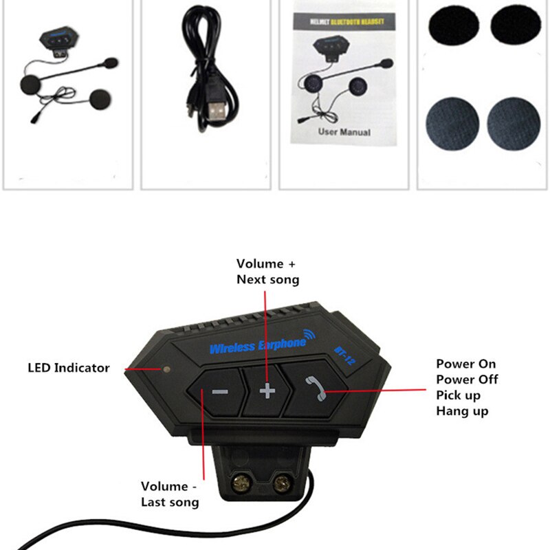 Bluetooth Motorcycle Helmet Headset Wireless Hands-free Telephone Intercom Call Stereo Anti-interference Earphone Music Player