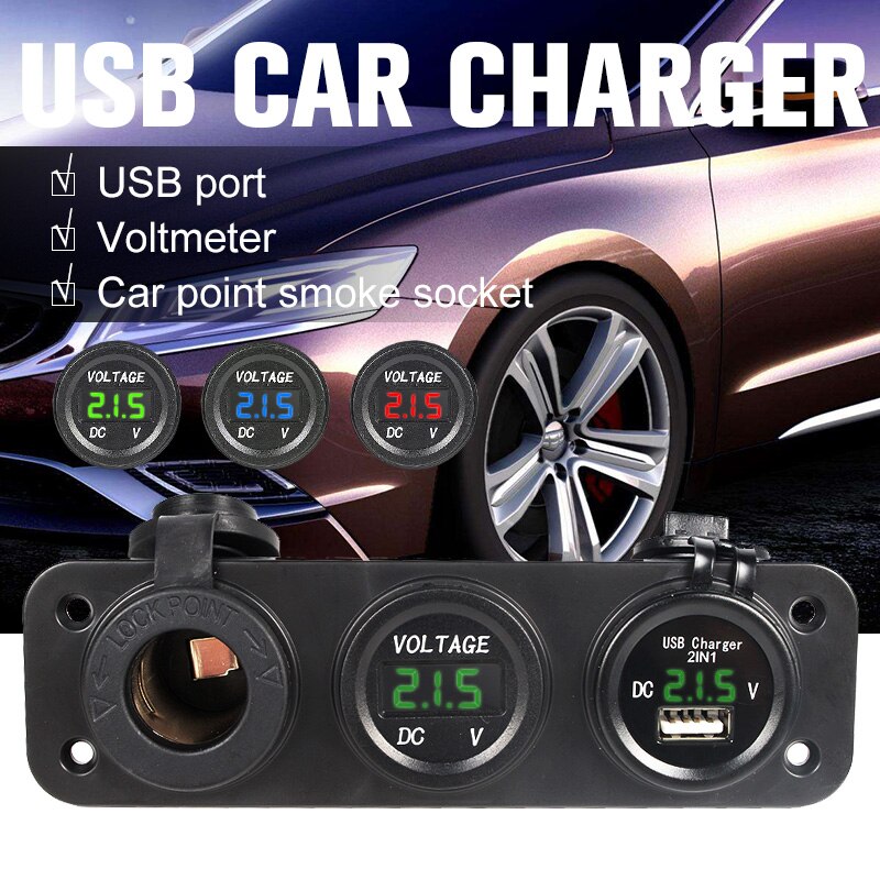 Dc 12v-24v usb-aansluitingen splitter 3 in 1 auto/boot/telefoon oplader digitale voltmeter painel digitale motoraansluiting auto sigarettenaansteker
