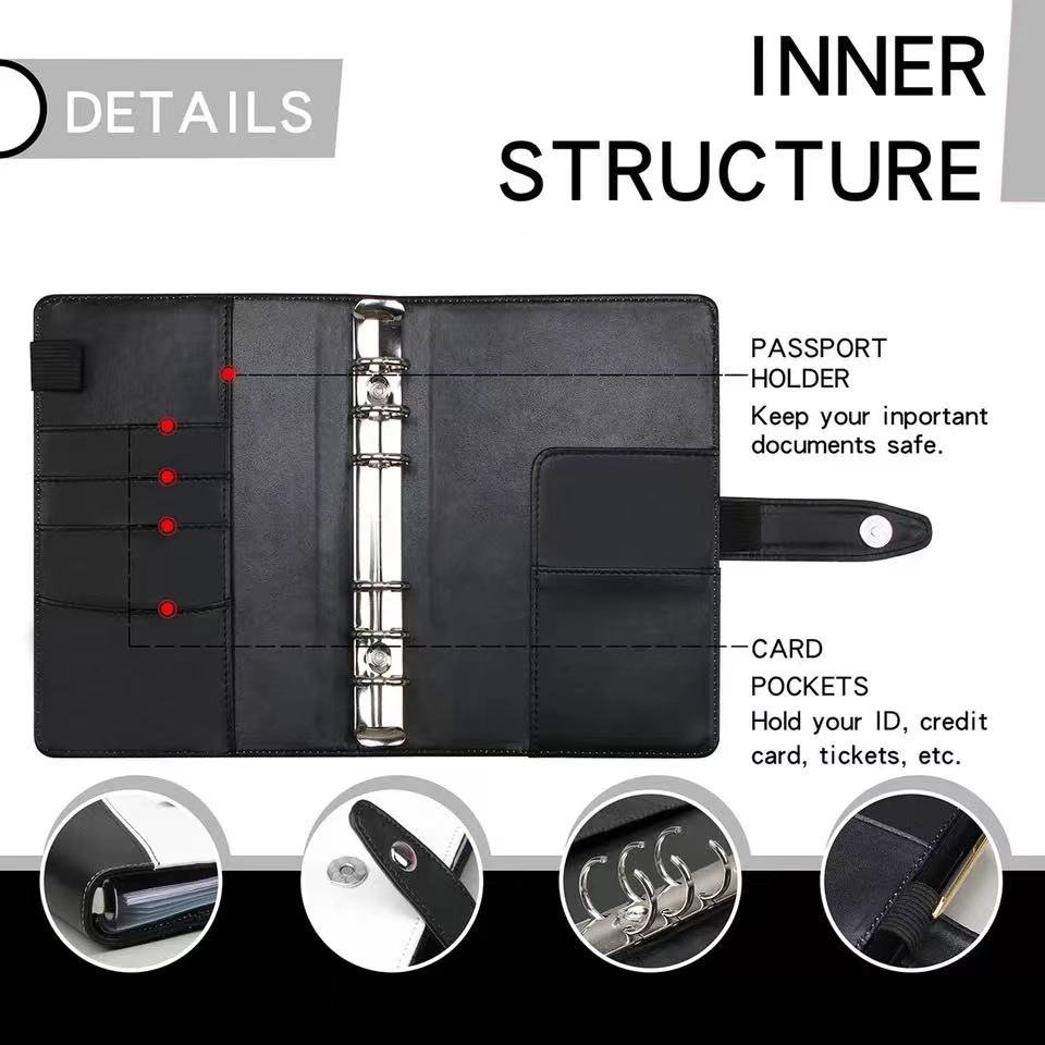 Organiseur de carnet de notes A6, classeur avec pochettes, feuilles de Budget de frais et étiquette autocollante pour planificateur de billets