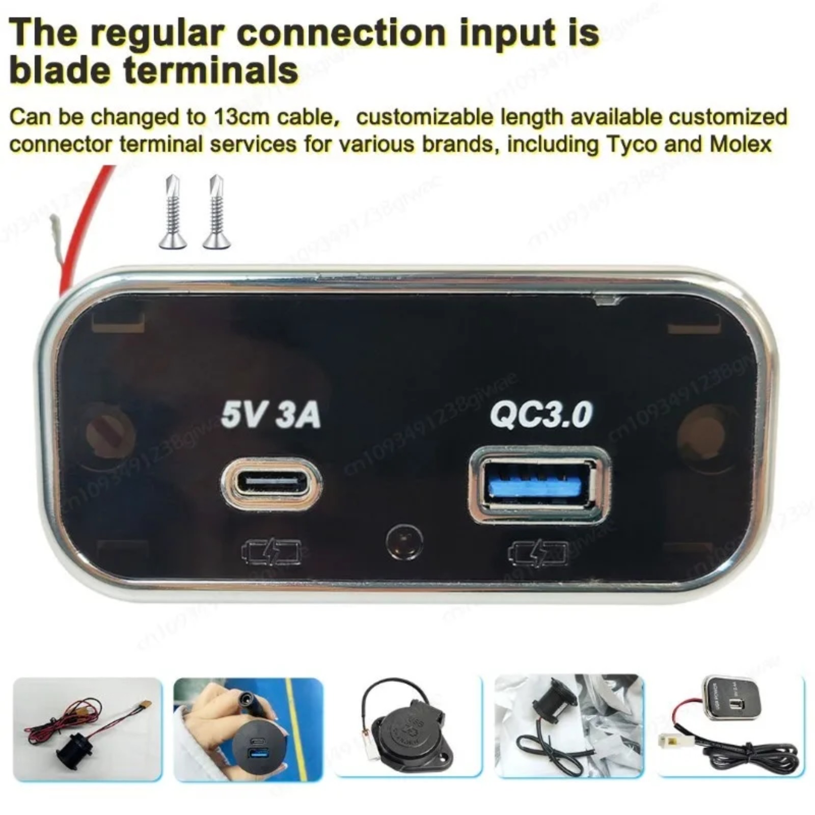 12v usb-uttak for bobil,  pd3.0 type-c, usb -c 5v, 3.1a,qc3.0 usb-a-porter, panel, veggkontakt for bil, usb-uttak, laderadapter for marin, buss, atv, lastebil