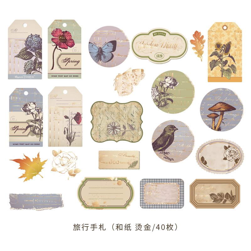 40 stamping old-fashioned nostalgic stamps travel plant stickers junk diary accessories stationery stickers: C