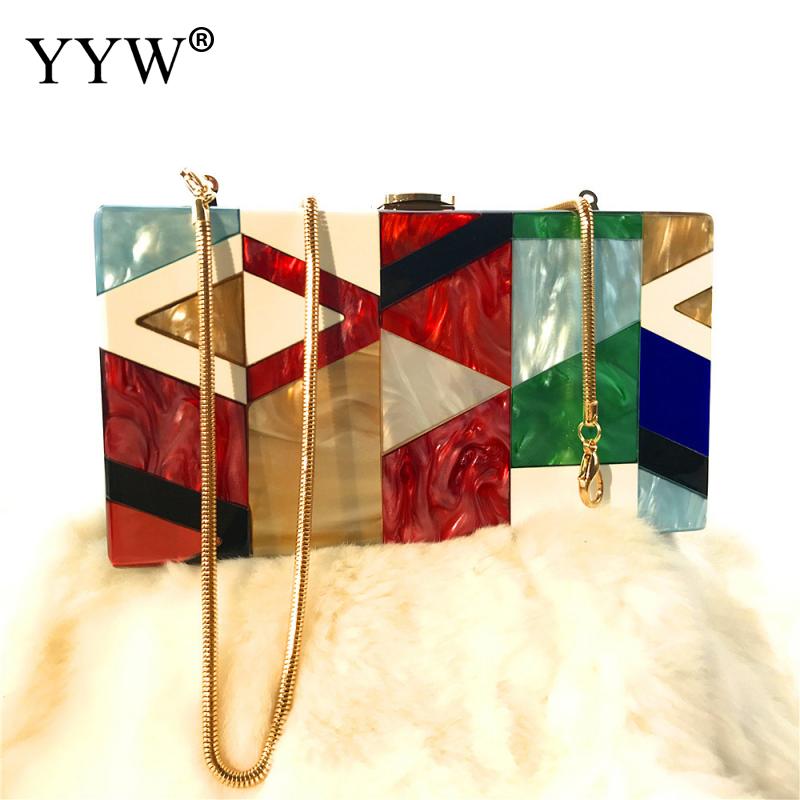 Women Messenger Bags Brand Luxury Acrylic Geometric Lattice Patchwork Handbag Party Prom Clutch Woman Evening Bag: red 2