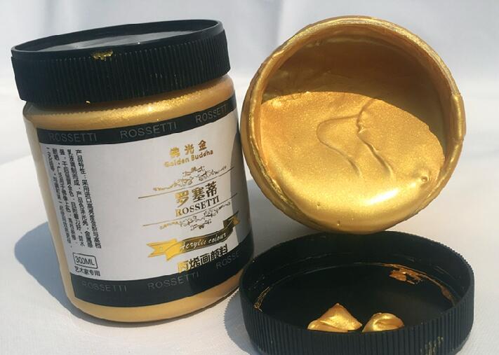 Pintura acrílica dorada de 300ml, estatua de Buda de alta gama para exteriores, resistente al agua, pintura dorada con brillo, pintura acrílica pintada artesanal