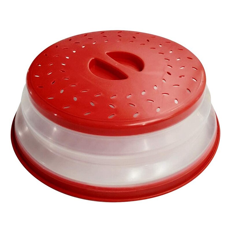 Microwave Plate Cover Food Plate Lid Cover, Plate Guard Lid with Steam Vent & Colander Strainer for Fruit (Red): Default Title