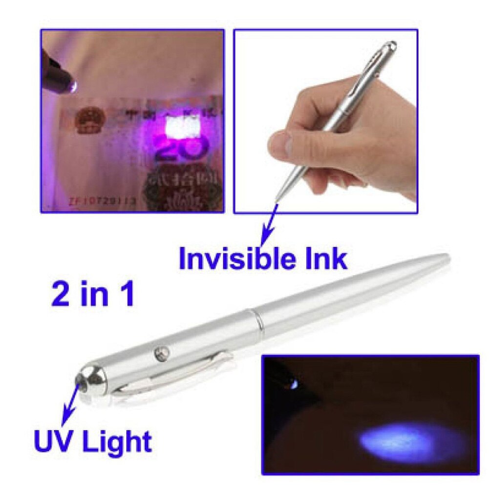 Stylo Secret à encre invisible argent 2, écriture magique de sécurité avec lumière UV