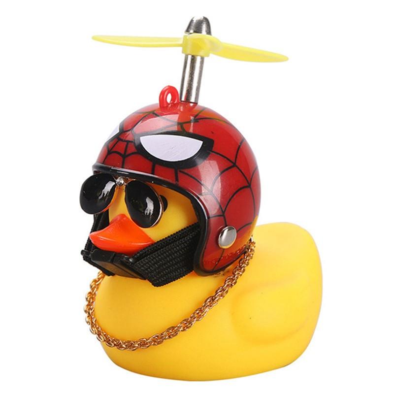 Bonito pato amarillo con hélice para casco, rompevientos de goma, sonido al estrujar, adornos de decoración para coche, accesorios: 07