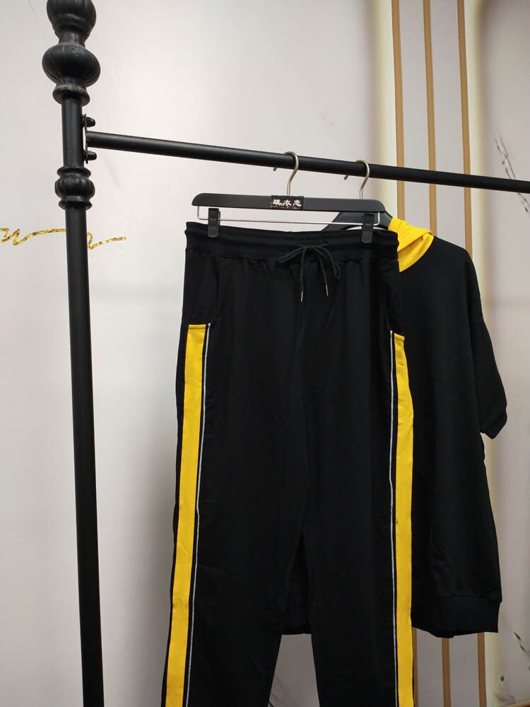 Traje deportivo de talla grande para mujer, traje holgado a rayas con capucha, 150cm, 150cm, 6XL, 7XL, 8XL, 9XL, conjuntos informales de Color negro en contraste