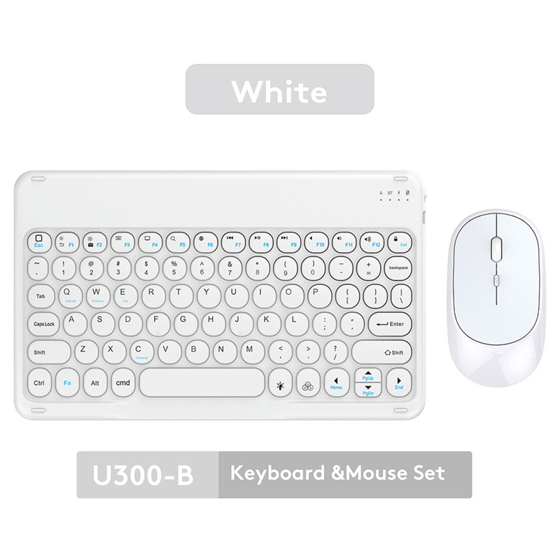 10inch Bluetooth Keyboard Mouse Russian French Arabic Spanish Teclado Keyboard for Android Samsung Windows iOS Phone Keyboard: 10inch mouse White