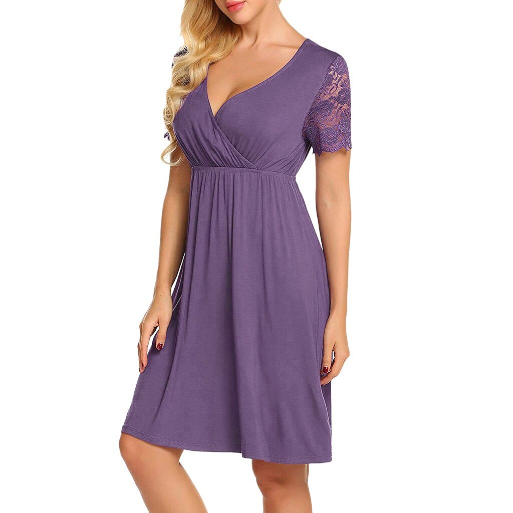 Robe de maternité pour femmes enceintes et allaitantes, tenue de nuit, grossesse, épissure en dentelle, été