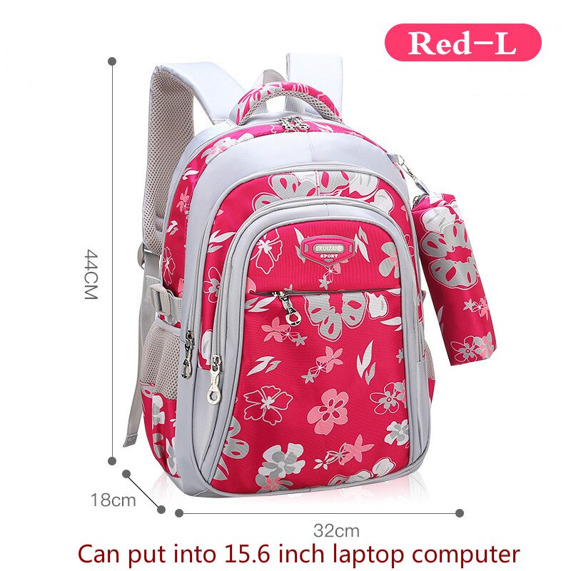 Sac à dos rouge pour filles, imprimé de fleurs, cartable pour élèves, cartable pratique, cartable pour enfants,: Red-Large