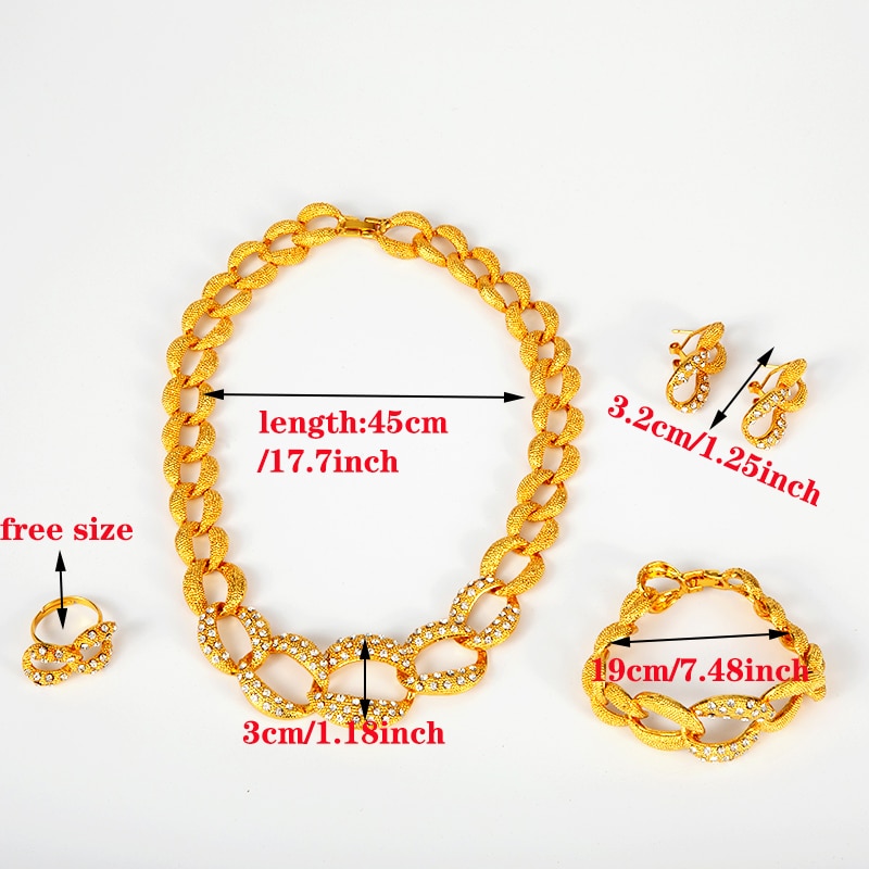 Dubai gold jewelry sets Arab Necklace Bracelet earrings ring set African women bridal wedding Ethiopian collares jewellery