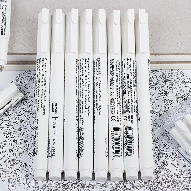 8pcs/set Pigma Micron Graphic pen fine line pen Brush fine point Mapping Art Markers Painting