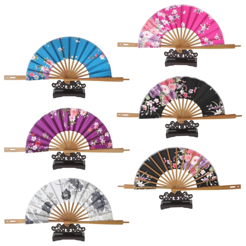 Japanese Flower Pocket Folding Hand Fan Round Circle Party Decor