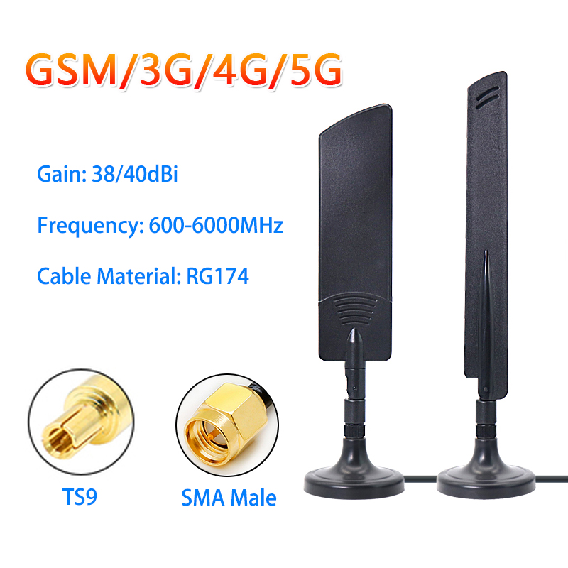 Antenă gsm 3g 4g 5g, amplificator 40 dbi, extender extern, bază magnetică,  ts9 sma mascul pentru router wifi cpe pro, amplificator de semnal 3 mcable