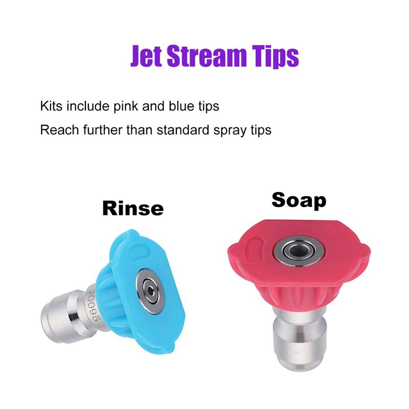 Sett til høytrykksvasker tilbehør , 180 gradere hurtigkobling svingekobling ,7 dyser, sprøytedyser, såpe og skylling j