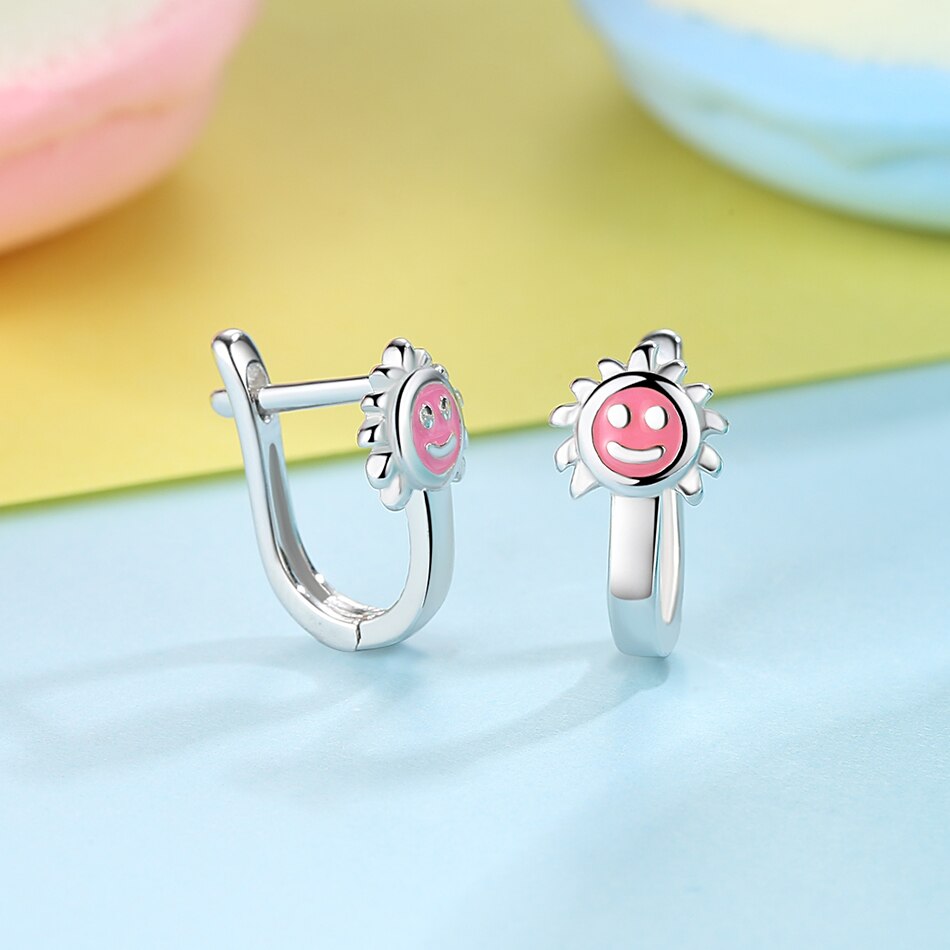 Belawang 925 sterling silver ring örhänge barn flicka barn örhängen emalj nyckelpiga kärlek hjärta glänsande smycken brincos kolczyki