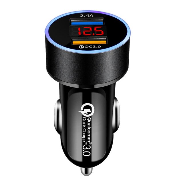 Quick Charge 3.0 + 2.4A Car Charger 18W QC3.0 Dual USB Car-Charger for iPhone Cigarette Lighter Fast Car Phone Charger Adapter: Black