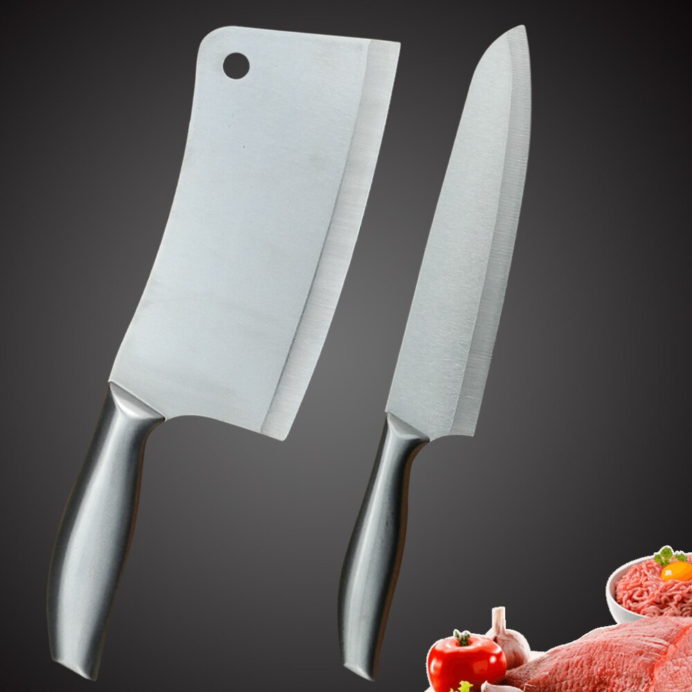 Stainless Steel Kitchen Knife Set 1-4PCS Chopping Cleaver Chef Knives Chicken Bone Scissor Cooking Tool Cutting Slicing Meat: 2PCS SET-F