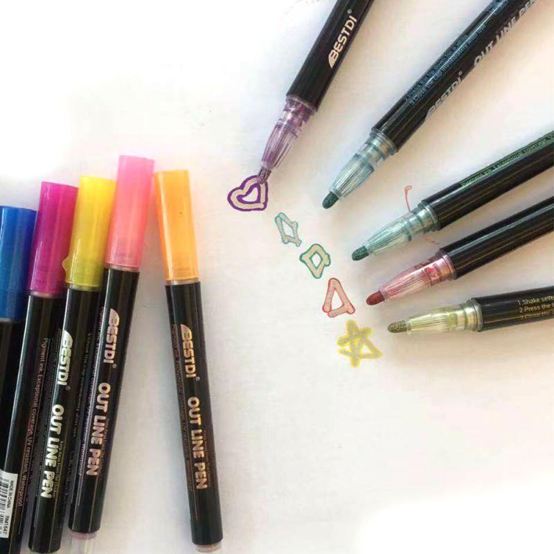 Double Lines Contour Art Pen Markers Pen Out Line Pen Highlighter Scrapbooking Bullet Diary Graffiti Poster Pen Quick-drying Pen