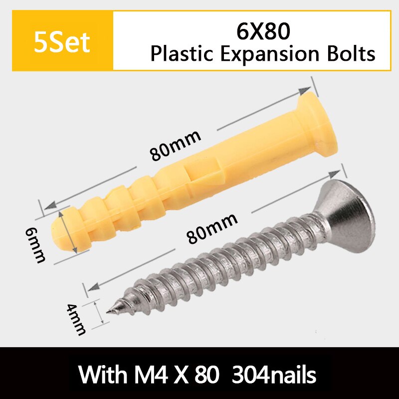Rubber Plug Expansion Screw 304 Stainless Steel Self-tapping Screw Set Expansion Pipe Bolt 6/8/10mm For House Furniture Fixing: 6x80