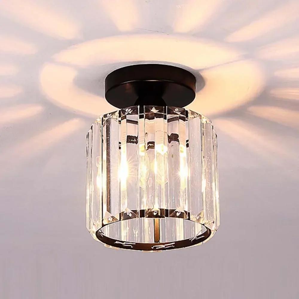 Moderne E27 plafondlamp, kristallen hanglamp, semi-inbouw ornamenten voor woonkamer, eetkamer, slaapkamer, keuken, goud zwart