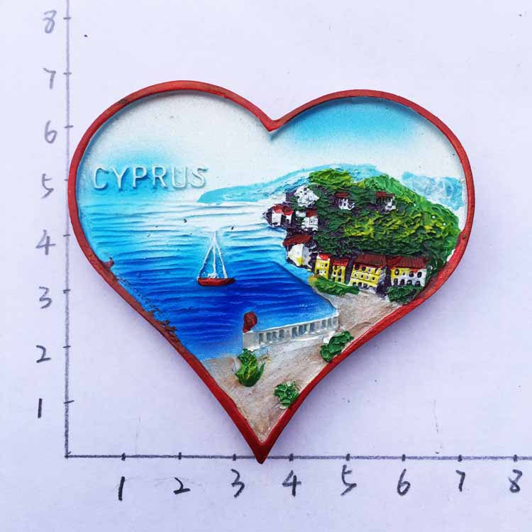Europe Tourism Fridge Magnet Souvenir Cyprus Heart-shaped Sea View 3d Magnet Fridge Kitchen Accessories Decoration Home: 6.5x7cm
